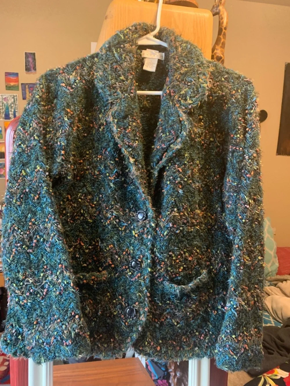 TWEEDS vintage women’s knit sweater blazer sz L - Picture 3 of 13
